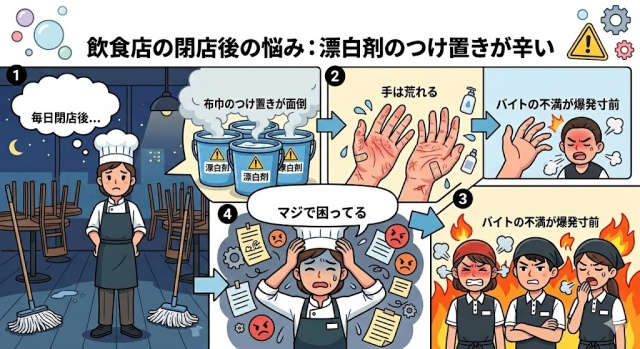 飲食店の閉店後の悩みを図解表現した画像