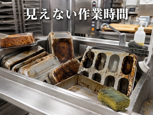 こびりついた汚れを落とす焼き型の洗浄作業