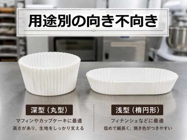 深型マフィンカップと敷き紙用の小判型カップの違い