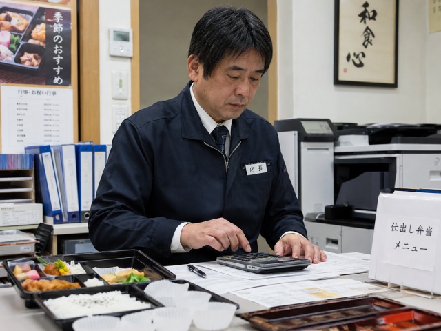 おかずカップのトータルコストを計算する現場責任者