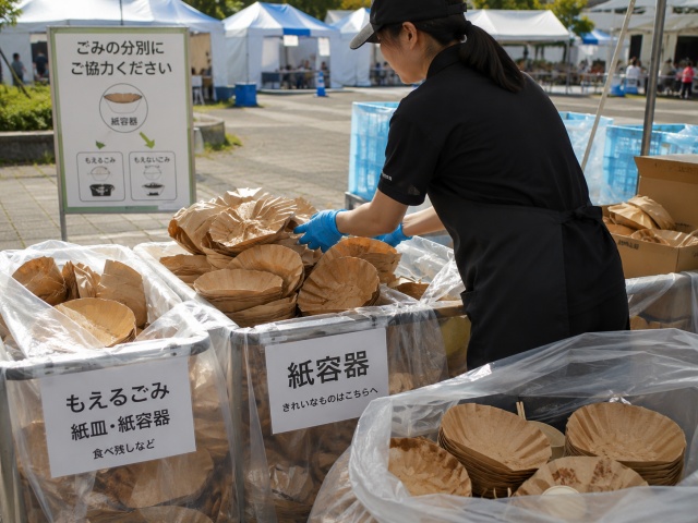 イベント撤収時に使用済み容器を回収している様子