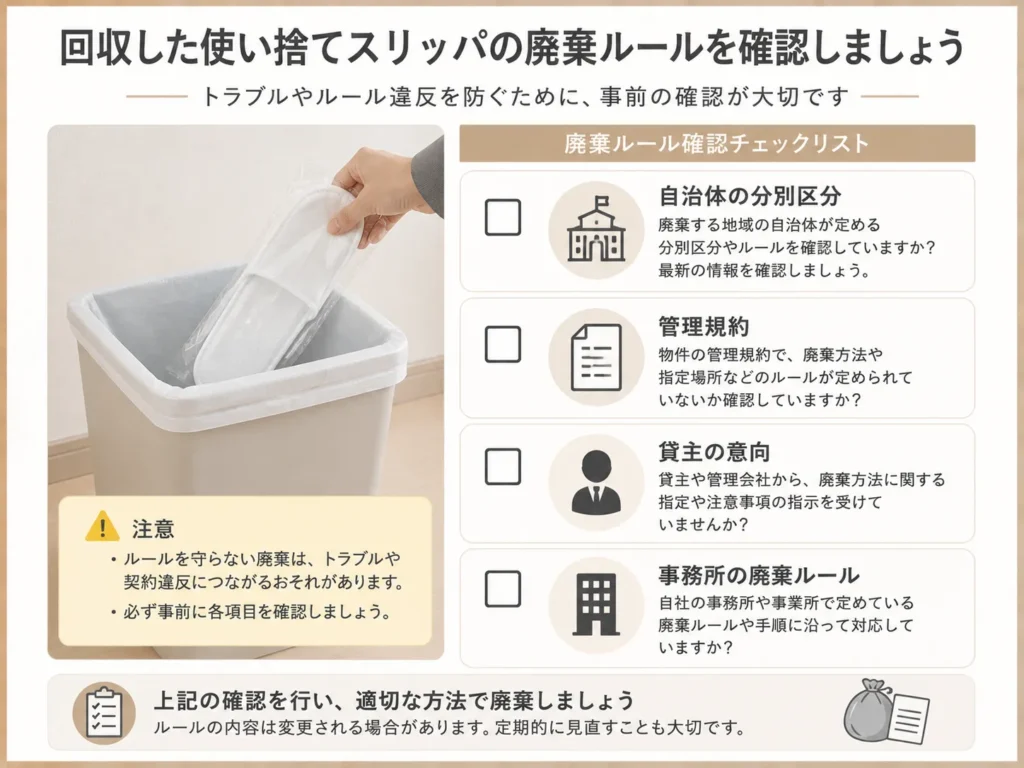 使い捨てスリッパを回収する場合に確認する廃棄ルール