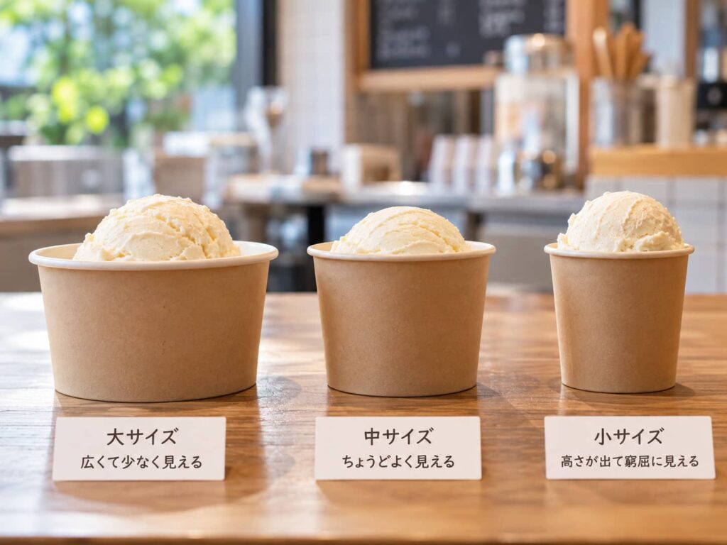 アイスクリームカップのサイズ比較